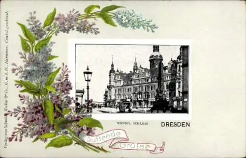 Passepartout Ak Dresden Altstadt, Königliches Schloss, blühender Flieder