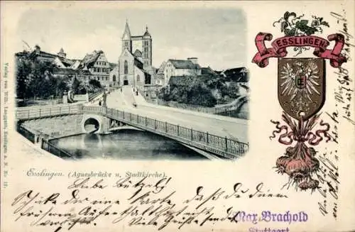 Präge Wappen Ak Esslingen am Neckar, Agnesbrücke, Stadtkirche