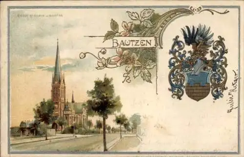 Präge Wappen Litho Bautzen in der Oberlausitz, St. Maria-und-Martha-Kirche