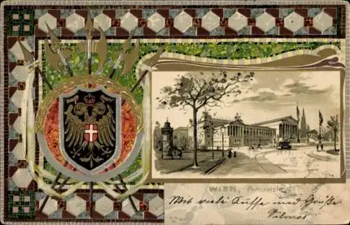 Präge Wappen Litho Wien 1. Innere Stadt Österreich, Parlament