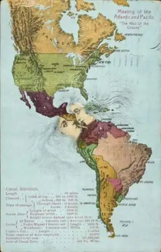 Präge Ak Meeting of the Atlantic and Pacific, Kiss of the Oceans,Gesichter,Panamakanal,Berggesichter