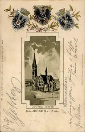 Litho St. Johann Saarbrücken im Saarland, Johannis Kirche