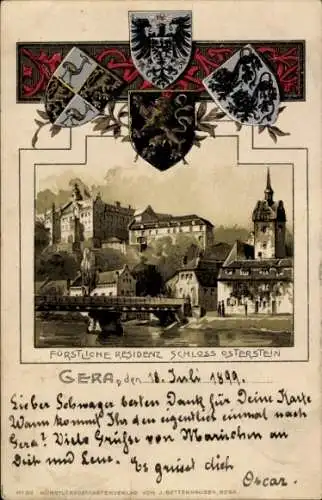 Präge Wappen Litho Gera in Thüringen, Fürstliche Residenz Schloss Osterstein