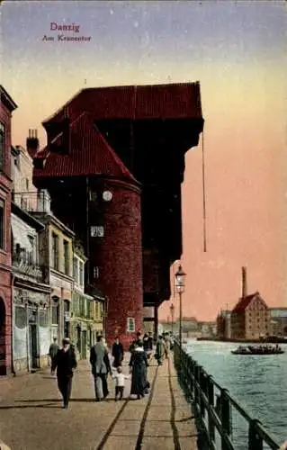 Ak Gdańsk Danzig, Partie am Kranentor, Promenade, Ruderboot