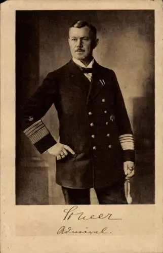 Ak Admiral Reinhard Scheer, Standportrait in Uniform