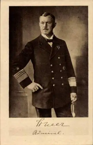 Ak Admiral Reinhard Scheer, Standportrait in Uniform