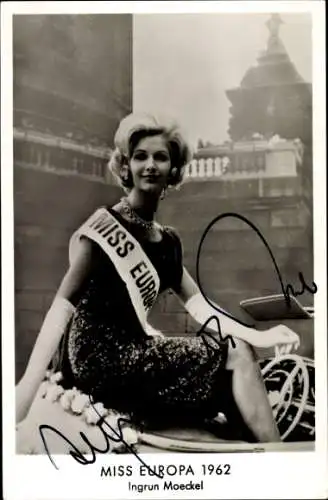 Ak Miss Europa 1962, Ingrun Moeckel, Portrait, Schärpe, Autogramm