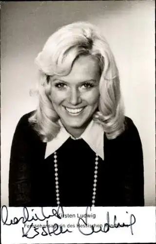 Ak Fernsehansagerin Kirsten Ludwig, Hessischer Rundfunk, Portrait, Autogramm