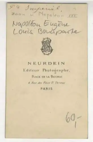 CdV Portrait Napoléon Eugène Louis Bonaparte, Sohn von Napoleon III.