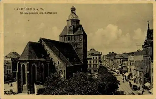 Ak Gorzów Wielkopolski Landsberg an der Warthe Ostbrandenburg, Marienkirche, Richtstraße