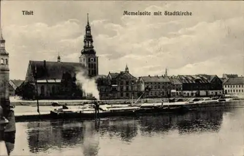 Ak Sowjetsk Tilsit Ostpreußen, Memelseite mit Stadtkirche