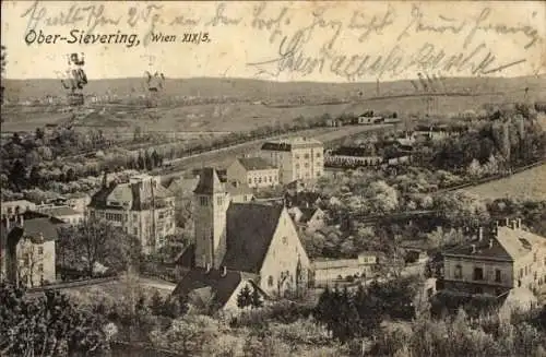 Ak Wien 19 Ober Sievering, Panorama, Kirche