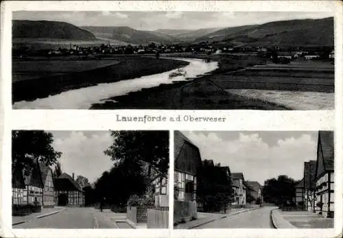 Ak Lauenförde im Weserbergland Niedersachsen, Panorama, Straßenpartie