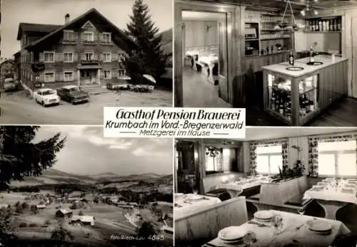 Ak Krumbach im Vorderen Bregenzerwald Vorarlberg, Panorama, Gasthof Pension Brauerei, Metzgerei