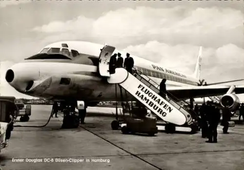 Ak Hamburger Flughafen, Douglas DC-8 Düsel Clipper, Pan American