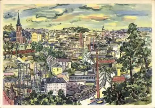 Künstler Ak Hoffmann, A., Elberfeld Wuppertal in Nordrhein Westfalen, Blick auf die Stadt, Aquarell