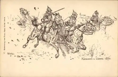 Künstler Ak Knötel, R., Kürassiere und Ulanen 1870