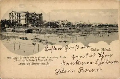 Ak Ostseebad Ahlbeck auf Usedom, Strand, Strandpromenade