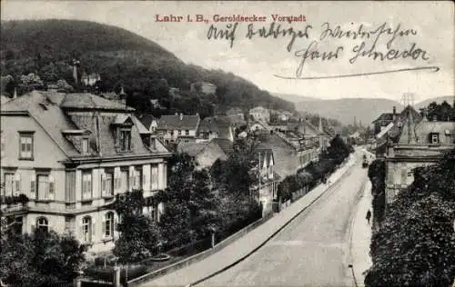 Ak Lahr in Baden Schwarzwald, Geroldsecker Vorstadt, Straßenpartie