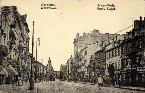 Ak Warszawa Warschau Polen, Straßenpartie, Neue Welt, Straßenbahn