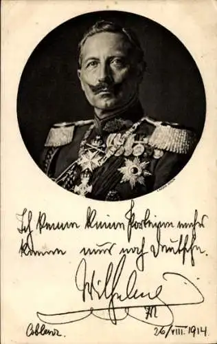 Ak Kaiser Wilhelm II., Portrait, Ich kenne keine Parteien mehr, Zitat 1914