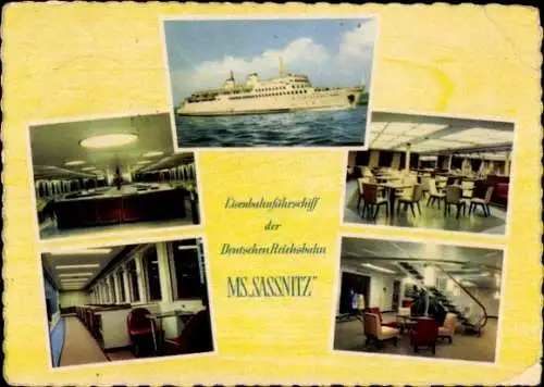 Ak Eisenbahnfährschiff MS Sassnitz, Deutsche Reichsbahn, Innenansicht