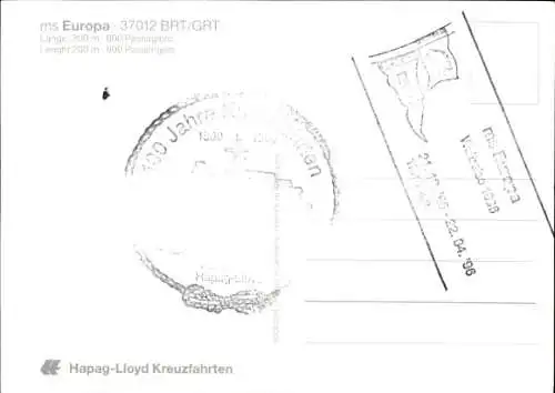 Ak MS Europa, Hapag Lloyd Kreuzfahrtschiff, Passagierschiff, 37012 BRT/GRT