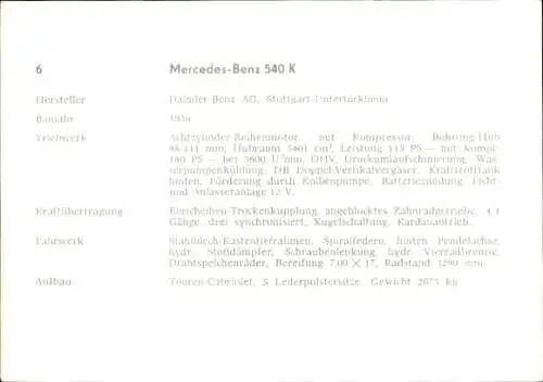 Ak Mercedes Benz 540 K, Auto