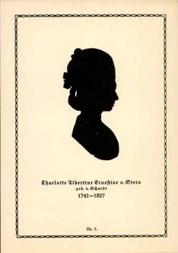 Scherenschnitt Ak Charlotte Albertine Ernestine von Stein, Goethe-Biographie in Bilderpostkarten