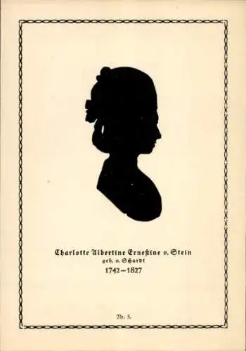 Scherenschnitt Ak Charlotte Albertine Ernestine von Stein, Goethe-Biographie in Bilderpostkarten