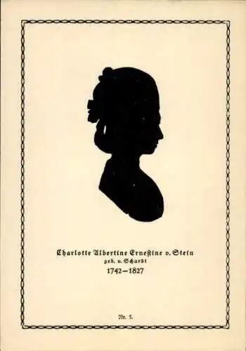 Scherenschnitt Ak Charlotte Albertine Ernestine von Stein, Goethe-Biographie in Bilderpostkarten