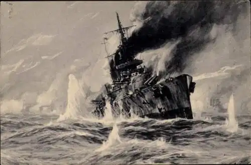 Künstler Ak Stöwer, Willy, Deutsche Kriegsschiffe, Seegefecht in der Nordsee am 24. Januar 1915