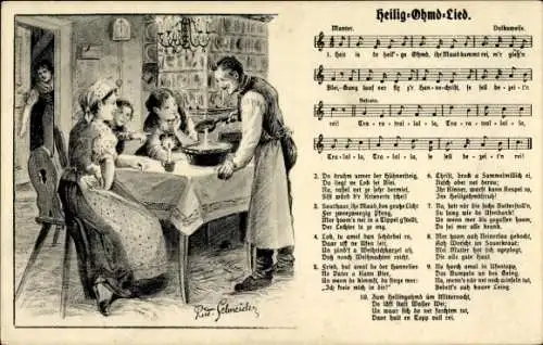 Lied Künstler Ak Schneider, Rud., Heilig Ohmd Lied, Familie beim Bleigießen, Wilhelm Vogel