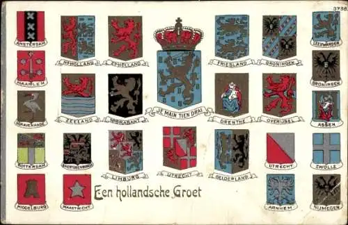 Wappen Ak Drenthe, Groningen, Zwolle, Nijmegen, Rotterdam