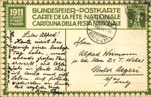 Ganzsachen Künstler Ak Dunka, Schweiz, Bataille de la Birse 1444, Bundesfeier 1911