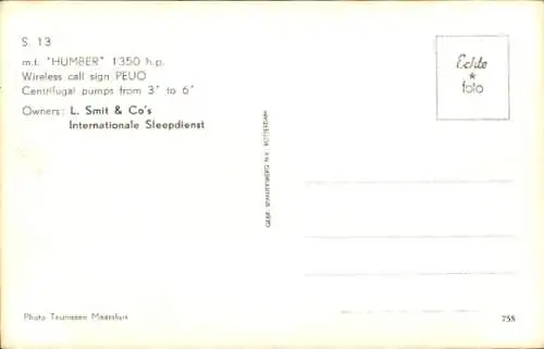 Ak Schleppschiff M.T. Humber auf hoher See, L. Smit & Co.