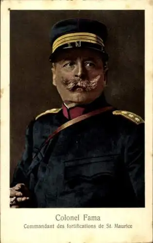 Ak Colonel Fama, Commandant des fortifications de St. Maurice, Geschichte Schweiz, Uniform