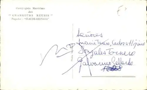 Ak Dampfer Claude Bernard, Compagnie des Chargeurs Reunis