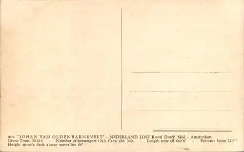 Ak Passagierschiff, MS Johan Van Oldenbarnevelt, Netherlands Steamship Company