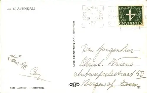 Ak Dampfer SS Statendam, Holland America Line HAL, In Fahrt