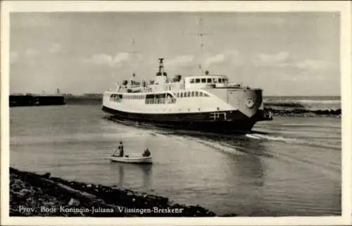 Ak Zeeland Niederlande, Prov. Boot Koningin Juliana, Strecke Vlissingen Breskens