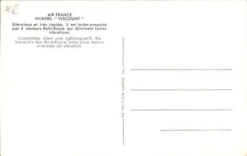 Ak Französisches Passagierflugzeug, Air France, Vickers Viscount