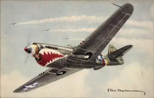 Künstler Ak Amerikanisches Kampfflugzeug, Hotspur, Curtiss Warhawk P 40