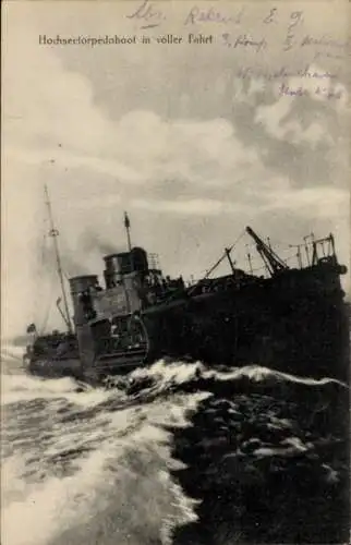 Ak Deutsches Kriegsschiff, SMS Hochsee Torpedoboot in voller Fahrt