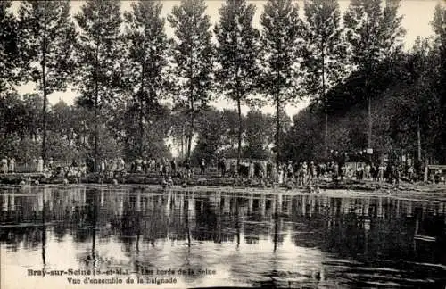 Ak Bray sur Seine Seine et Marne, Ufer der Seine, Vue d'ensemble de la balgnade