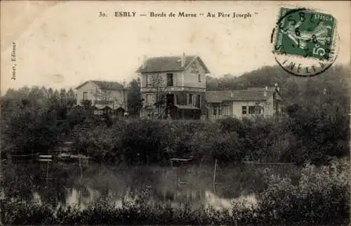 Ak Esbly Seine et Marne, Ufer der Marne, Au Pere Joseph