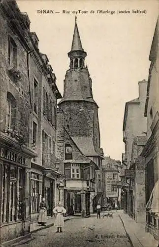 Ak Dinan Côtes-d’Armor, Rue et Tour de l'Horloge, ancien beffroi