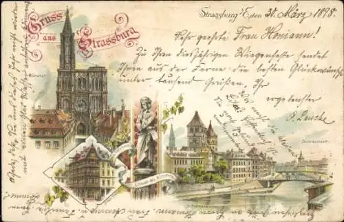 Litho Straßburg Elsass Bas Rhin, Münster, Altes Haus, Sankt-Thomaskirche