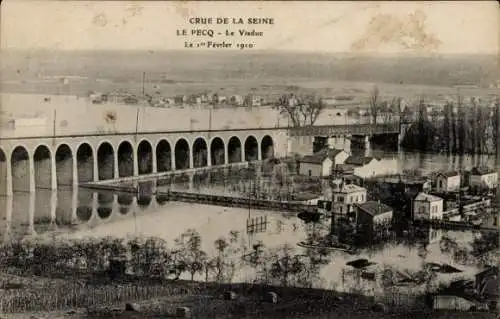 CPA Le Pecq Yvelines, Crue de la Seine 1910, Le Viaduc