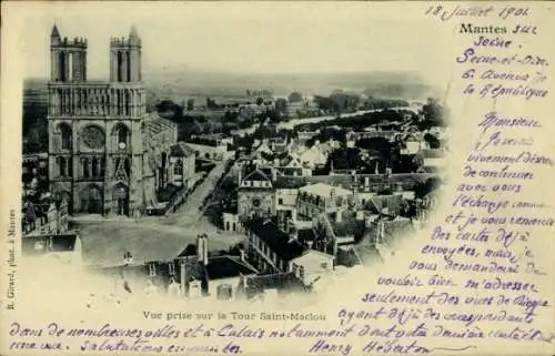 Ak Mantes Yvelines, Blick auf den Saint-Maclou-Turm